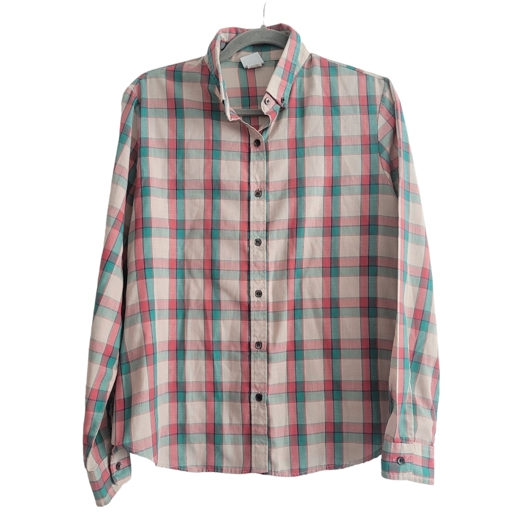 VTG Wrangler Women 14 Lightweight Plaid Button Down Shirt Western USA